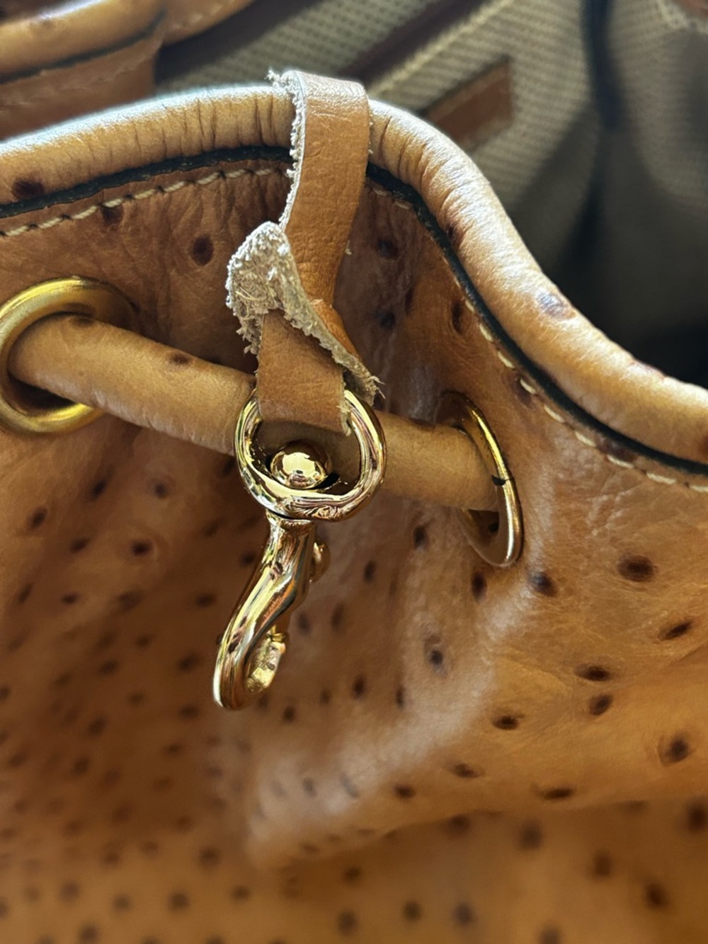 Dooney & Bourke Tan Ostrich-Embossed Drawstring Bucket Bag - Picture 12 of 17